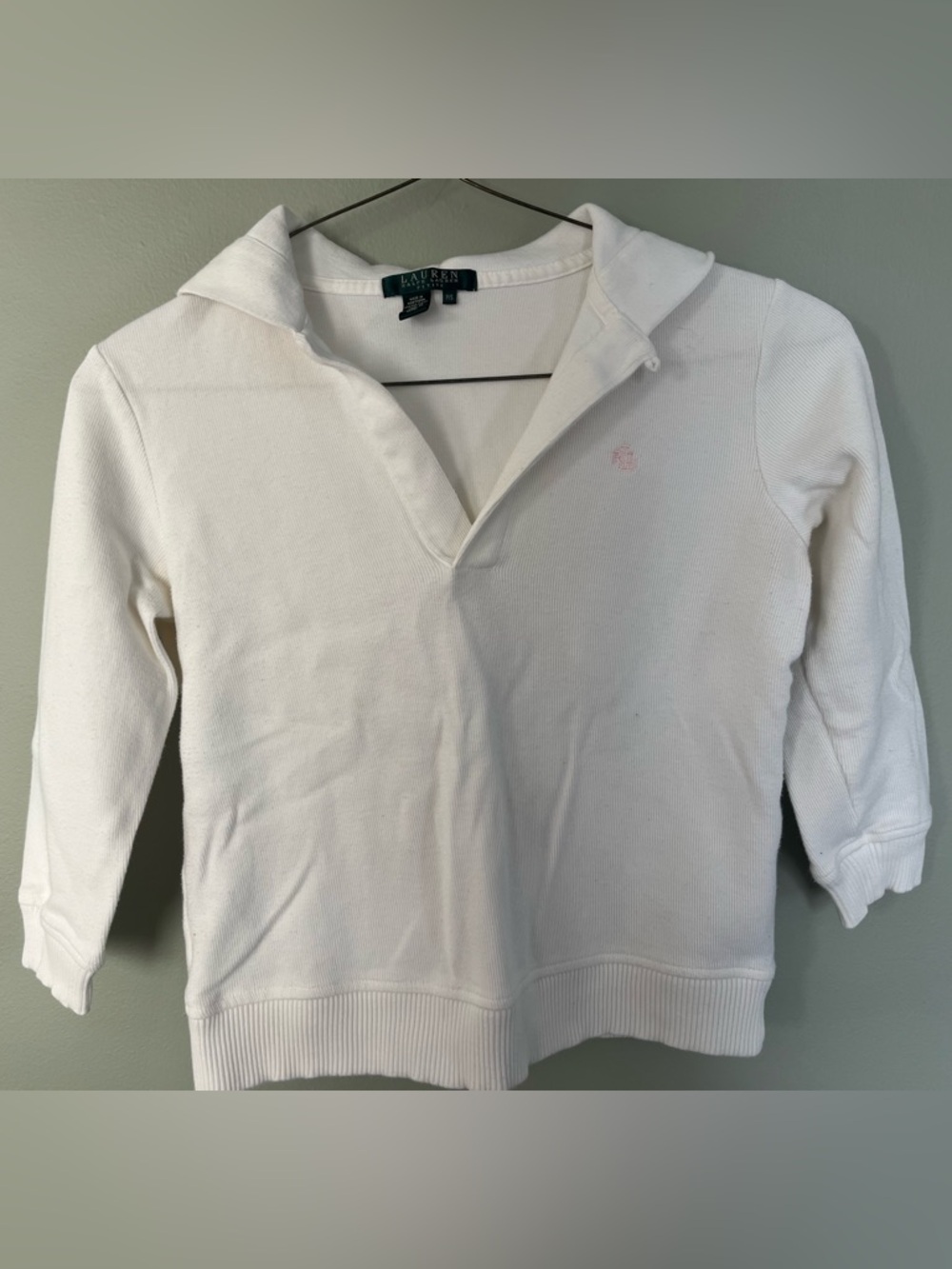 Lauren Ralph Lauren White Hooded Pullover with Pink Logo